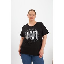 Büyük Beden Baskılı Tişört Siyah