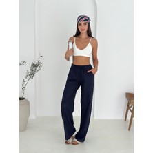 %100 Pamuk Bağcıklı Geniş Paça Keten Pantolon KTN-2547