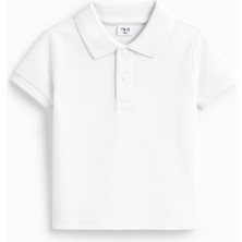 Erkek Çocuk Pamuklu Beyaz Polo Yaka Kısa Kollu T-Shirt