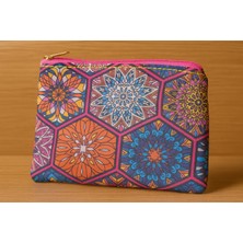 Mandala Serisi Renkli Altıgen Desenli Fermuarlı Kumaş Çanta / Kozmetik ve Aksesuar Düzenleyici Pouch