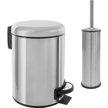Storemax Elit Serisi Antifenger Özellikli 2'li Banyo Seti Çöp Kovası ve Kolozet Fırçası Paslanmaz Krom 3 Litre