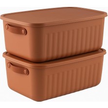 Kapaklı Saklama Kutusu Seti 10 Litre- Turuncu-Taşınabilir Kulplu, Dolap Içi Düzenleyici, Çok Amaçlı Organizer Kutu, Oyuncak & Kıyafet Kutusu