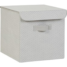 Home Textile Gri Balıksırtı Kapaklı Kutu 30 x 30 x 30 cm