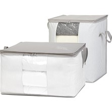 Home Textile 2'li Pvc Pencereli Stuff & Things Gri Çizgili Hurç Set