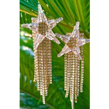 Sarı Renk Zirkon Taşlı Lüks Abiye Küpe