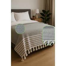 Elmas Desenli Düğüm Saçaklı Koltuk ve Yatak Örtüsü – %100 Geri Dönüştürülmüş Pamuk, 200X230 cm | Antrasit Renk