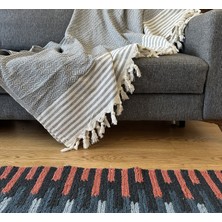 Elmas Desenli Düğüm Saçaklı Koltuk ve Yatak Örtüsü – %100 Geri Dönüştürülmüş Pamuk, 200X230 cm | Antrasit Renk