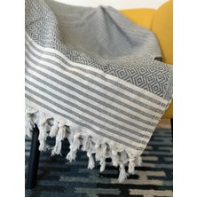 Elmas Desenli Düğüm Saçaklı Koltuk ve Yatak Örtüsü – %100 Geri Dönüştürülmüş Pamuk, 200X230 cm | Antrasit Renk