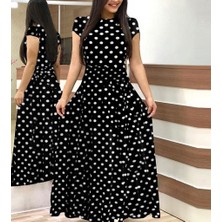 Tam Boy Puantiyeli Krep Kumaş Elbise