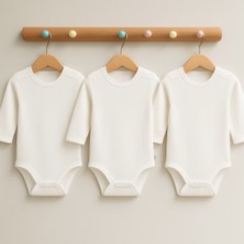 Bebek Badi Uzun Kol %100 Pamuklu Organik Kumaş Unisex 0-12 Ay Ekru Renk Erkek Bebek Kız Bebek Badi Body Akiko Bebek 