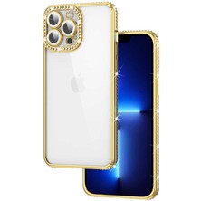 iPhone 12 Pro Max Kılıf Kamera Korumalı Taşlı Cppl Mina Kapak-Gold
