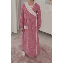 Kız Çocuk Pembe Çiçekli Namaz Elbisesi  % 100 Pamuklu Poplin Kumaş 3-14 Yaş