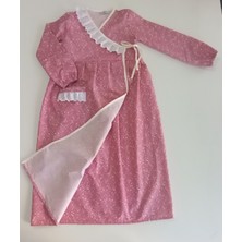 Kız Çocuk Pembe Çiçekli Namaz Elbisesi  % 100 Pamuklu Poplin Kumaş 3-14 Yaş