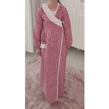 Kız Çocuk Pembe Çiçekli Namaz Elbisesi  % 100 Pamuklu Poplin Kumaş 3-14 Yaş