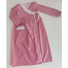 Kız Çocuk Pembe Çiçekli Namaz Elbisesi  % 100 Pamuklu Poplin Kumaş 3-14 Yaş