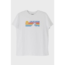 Nuugg California Retro Dalga Baskılı Tasarım Beyaz Tişört (Xl)