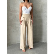 Pileli Keten Pantolon S255046