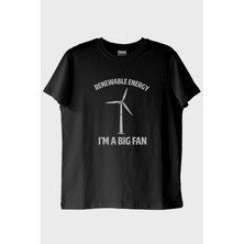 Nuugg I'M A Big Fan Baskılı Yenilenebilir Enerji Temalı Siyah Tişört (M)