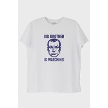 NUUGG Big Brother is Watching Baskılı Distopik Beyaz T-Shirt