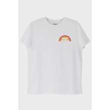 Nuugg Rainbow Cat Baskılı Tasarım Beyaz Tişört (Xl)