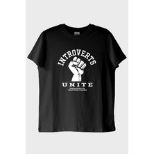 Nuugg Introverts Unite Baskılı Mizahi Siyah Tişört (Xxl)