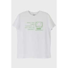 Nuugg Turning It Off And On Again Baskılı Retro Beyaz Tişört (S)