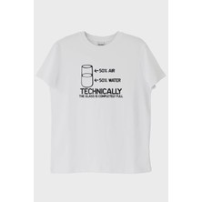 Nuugg Technically The Glass Is Completely Full Baskılı Tasarım Beyaz Tişört (Xs)