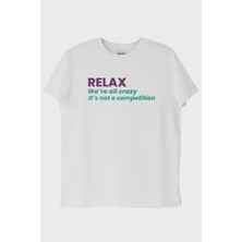 NUUGG RELAX Mesajlı Minimal Baskılı Beyaz Tişört