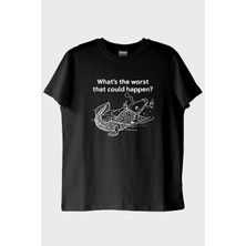NUUGG What's the Worst That Could Happen? Deniz Canlısı Tasarımlı Siyah Tişört