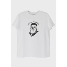 Nuugg ¡viva La Evolución! Baskılı Bilim Temalı Beyaz Tişört (L)