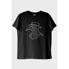 NUUGG Veba Doktoru Maskesi Baskılı Minimal Siyah Tişört