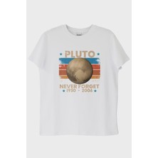Nuugg Pluto 'NEVER FORGET' Vintage Baskılı Beyaz Tişört (Xl)