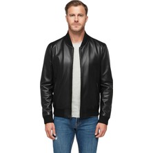 Derije Kolej Tarzı Hakiki Deri Erkek Siyah Spor Ceket-Mont