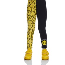 Lovetti Siyah Gülen Yüz Kız Çocuk Desenli Tayt Lastikli Dar Paça Günlük Kullanım İçin