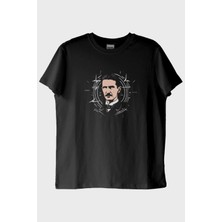 NUUGG Nikola Tesla İllüstrasyon Baskılı Tasarım Siyah Tişört