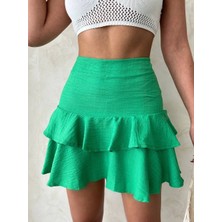 Zarif Kadın Valonlu Fırfırlı Etek Yeşil S24681