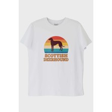 Nuugg Scottish Deerhound Baskılı Retro Beyaz Tişört (L)