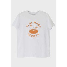 NUUGG Flat Mars Society Baskılı Uzay Temalı Beyaz Tişört