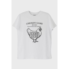 Nuugg Chicken Game Tavuk Tasarımlı Baskılı Beyaz Tişört (Xl)