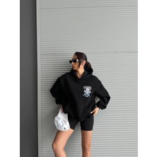 3 Iplik Şardonlu Oversize Compact Kafa Baskılı Sweat Siyah