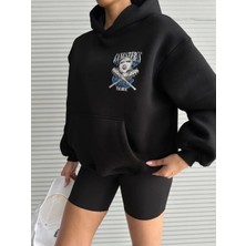 3 Iplik Şardonlu Oversize Compact Kafa Baskılı Sweat Siyah