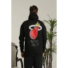 Erkek Sırt Baskılı Oversize Üç Iplik Kapüşonlu Sweatshirt - Siyah