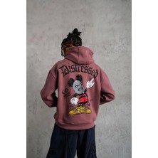 Erkek Üç Iplik Baskılı Kapüşonlu Sweat - Gül Kurusu