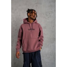 Erkek Üç Iplik Baskılı Kapüşonlu Sweat - Gül Kurusu