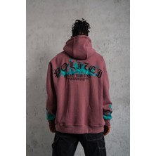 Erkek Üç Iplik Içi Pamuklu Alev Baskılı Kapüşonlu Sweatshirt - Gül Kurusu