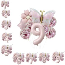 Gold Kelebek Papatyalı 9 Yaş Folyo Balon Set