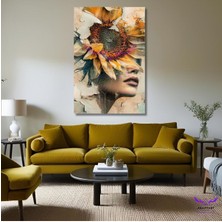 Tekli Dikey Kanvas Modern Salon Tablosu Ayçiçek ve Kadın