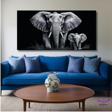 Panoramik Yatay Kanvas Modern Duvar Tablosu Modern Anne Fil ve Yavrusu