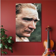 Tekli Dikey Kanvas Duvar Tablosu Yakın Çekim Yan Profil Atatürk Portresi