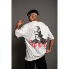 Erkek Sırt Baskılı Oversize T-Shirt - Beyaz